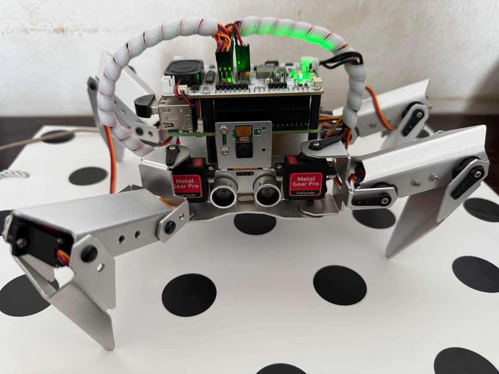 Zeus, front view, with its Raspberry Pi 5 and sensors visible on top